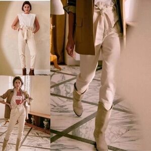 SEZANE High Waist Belted Austin Trousers In
Ecru Size 38/ 6 US